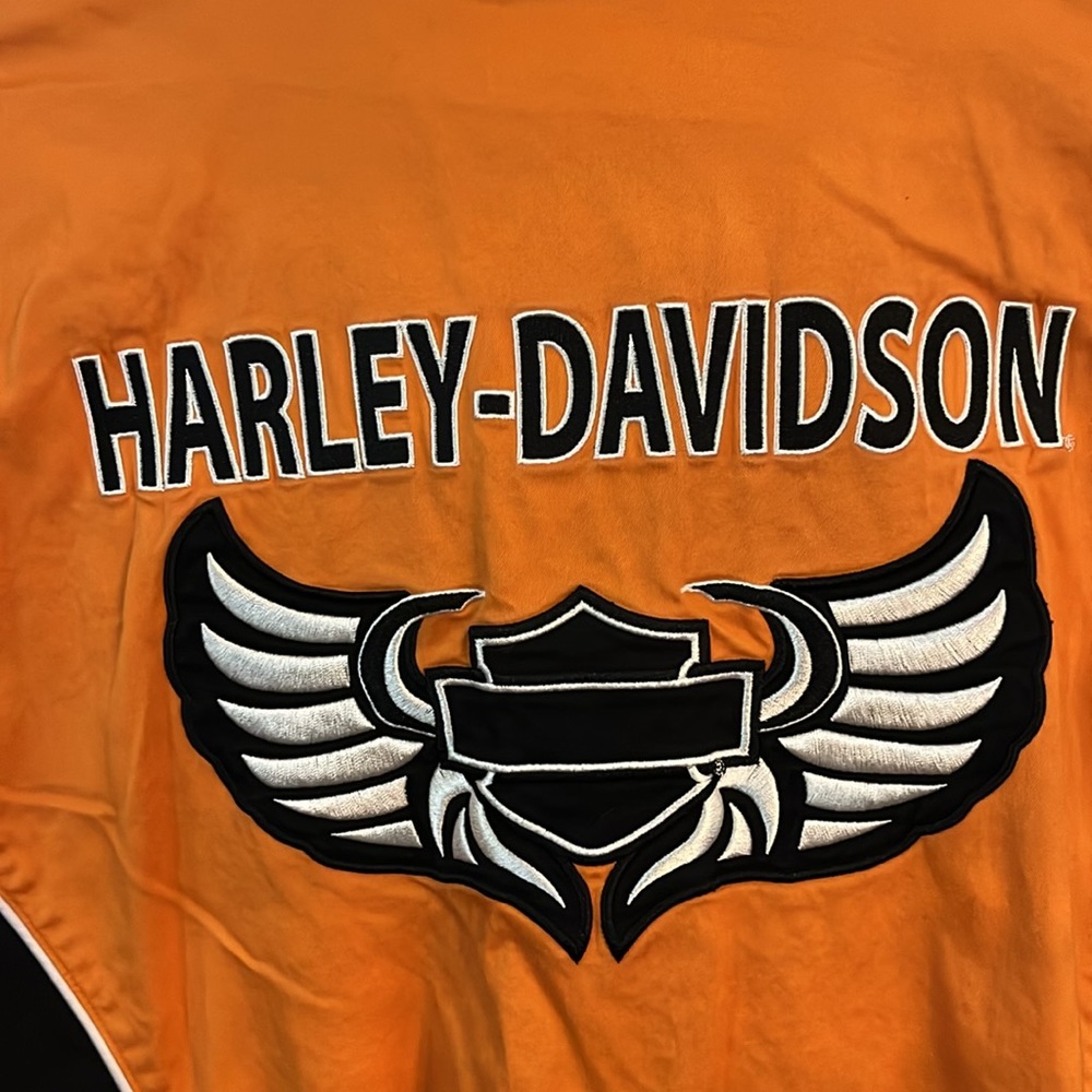 Harley Davidson black & orange zip up short sleeve shirt size 2W - Picture 3 of 5